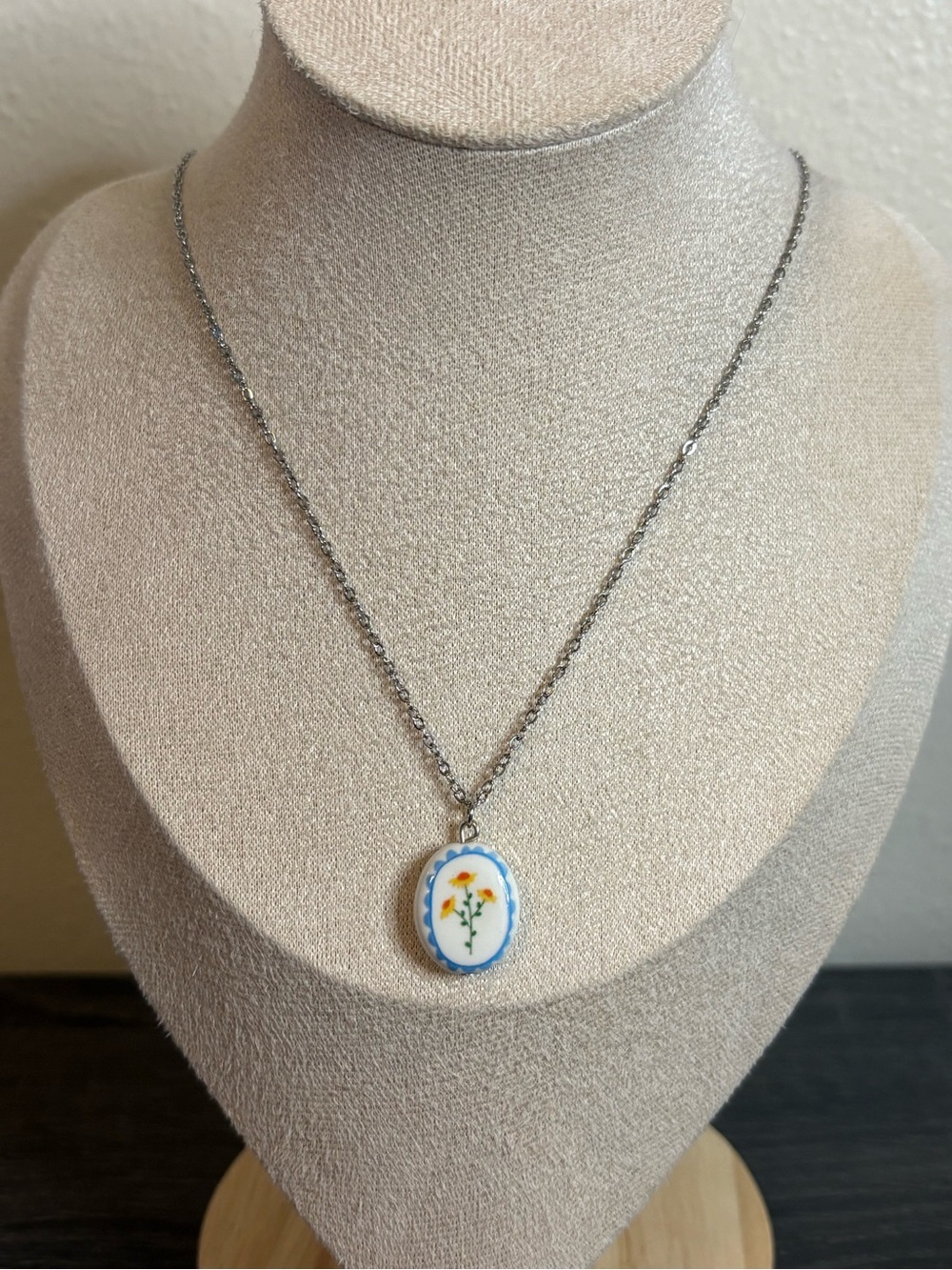 Handmade Silver Porcelain Flower Necklace | Waterproof & Tarnish Resistant